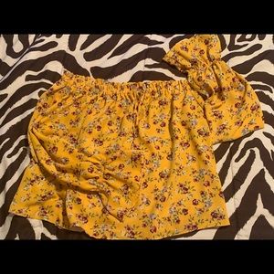 yellow floral off the shoulder blouse